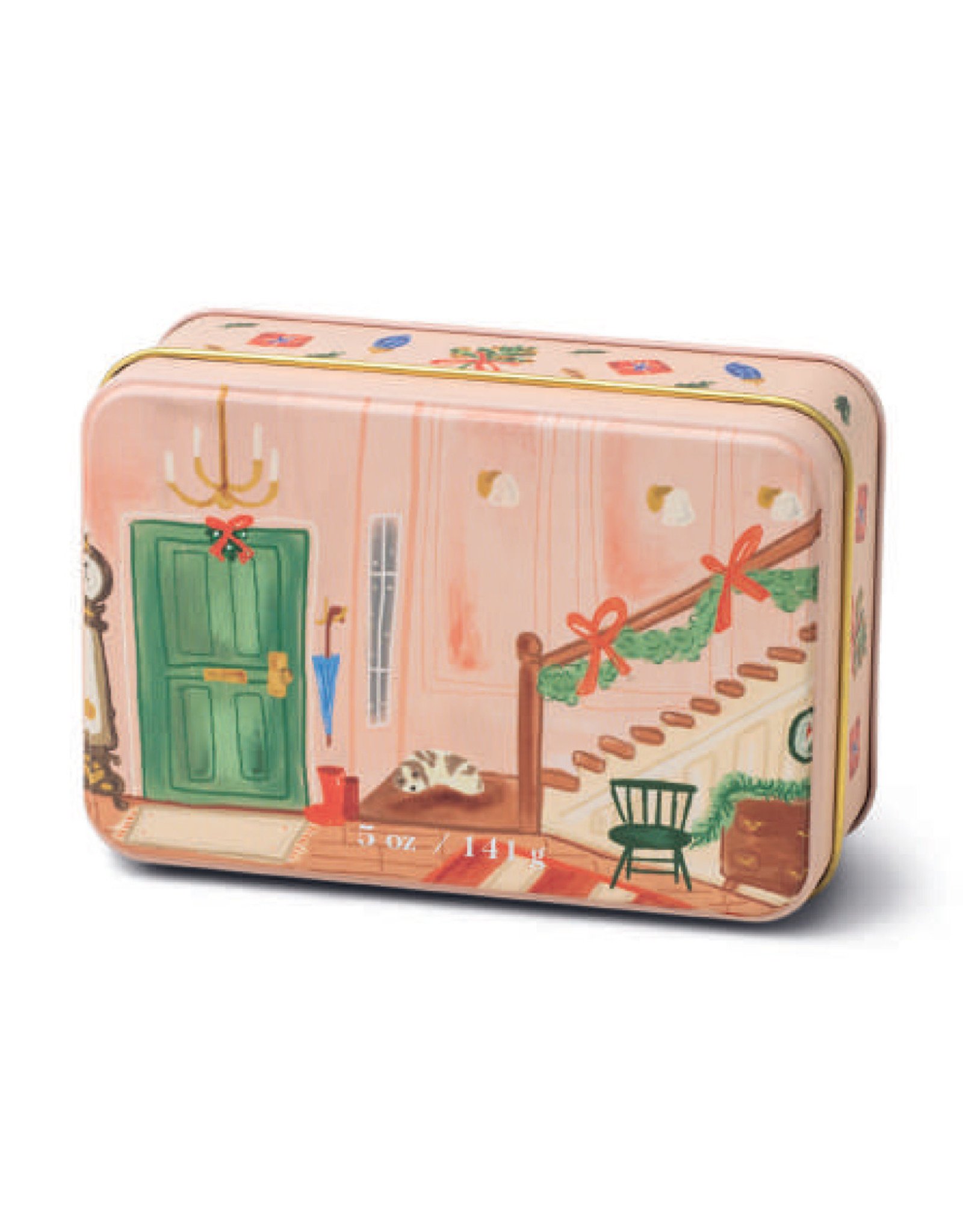 Paddywax Wassail Holiday Tin 5oz Matte Illustrated with Staircase Scene
