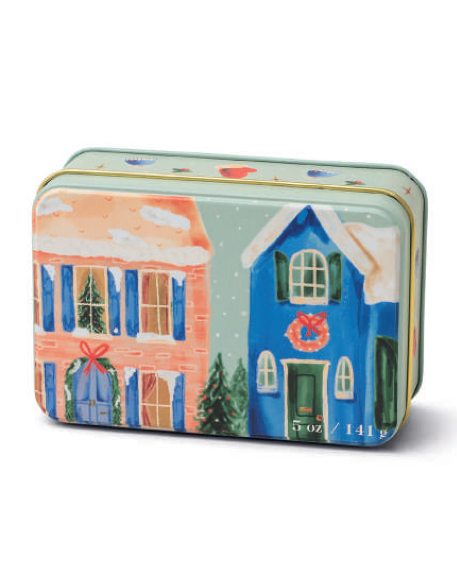 Paddywax Winter Balsam Holiday Tin 5oz Matte Illustrated with Neighborhood Scene