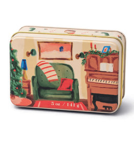 Paddywax Pomegranate Spruce Holiday Tin 5oz Matte Illustrated with Piano Scene
