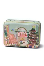 Paddywax Persimmon & Chestnut Holiday Tin 5oz Matte Illustrated with Living Room Scene