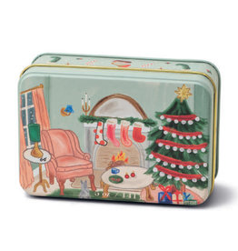 Paddywax Persimmon & Chestnut Holiday Tin 5oz Matte Illustrated with Living Room Scene
