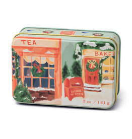 Paddywax Sweet Orange & Fir Holiday Tin 5oz Matte Illustrated Storefront Scene