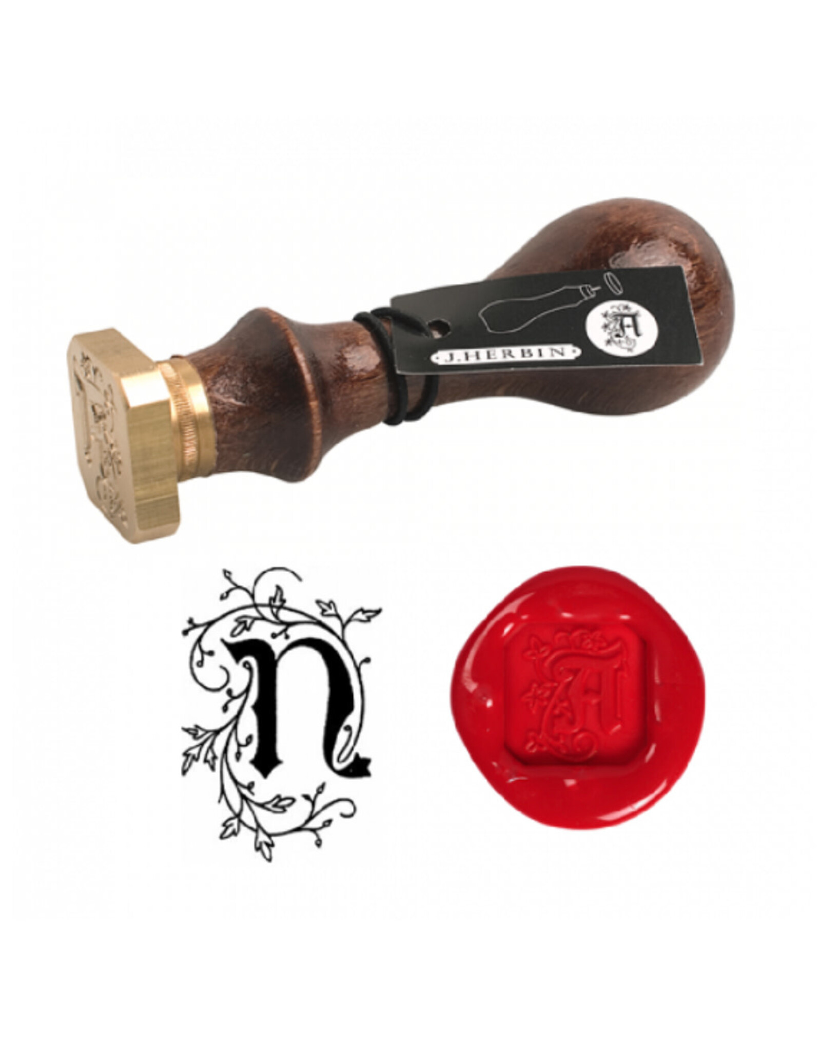 J. Herbin "N" Script Retro Style Letter Seal + Handle