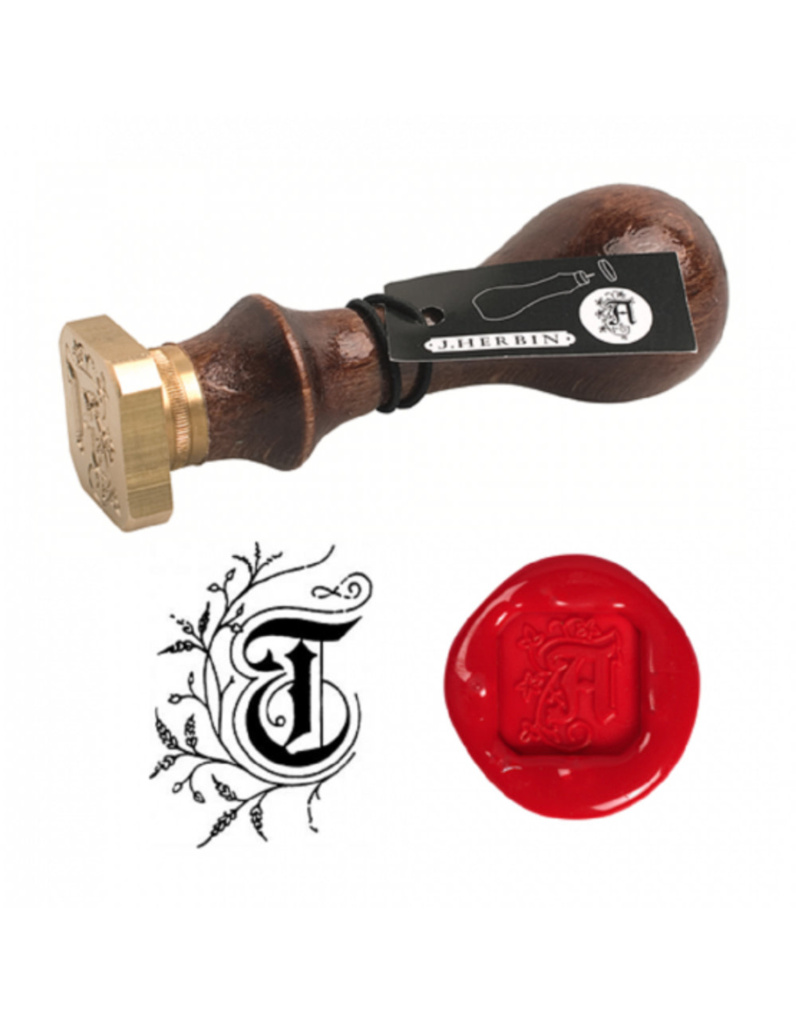 J. Herbin "T" Script Retro Style Letter Seal + Handle