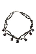 18 INCHES---  Brown & White 2-Strand Beaded Necklace with Carved Wooden Elephants 018824