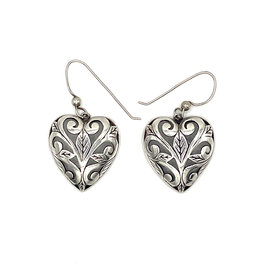 Jelaine Jelaine Sterling Heart Earrings with Leaves Design