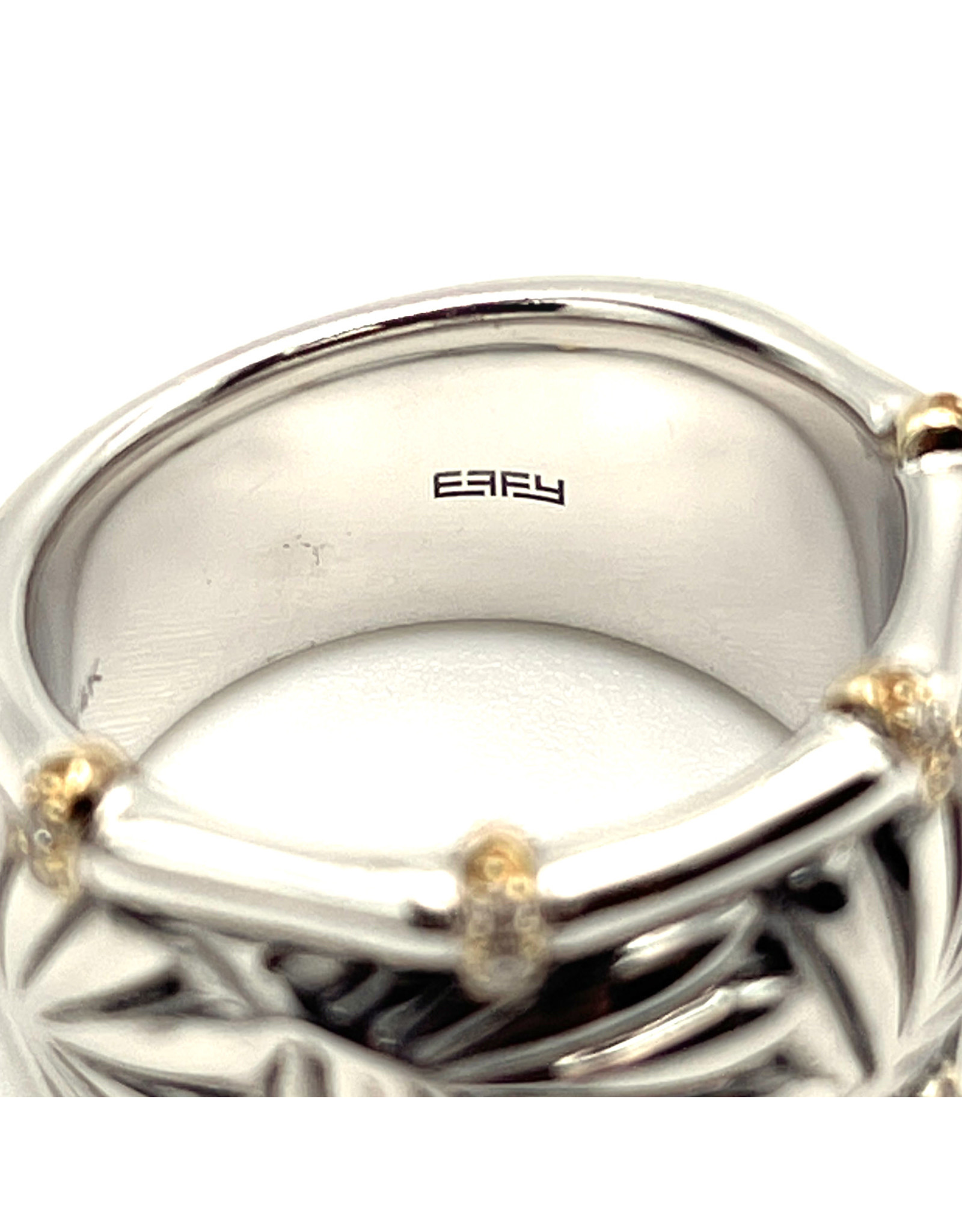 Effy Wide Sterling Fronds Band with 14K Accents & 16 Diamonds Ring Size 6