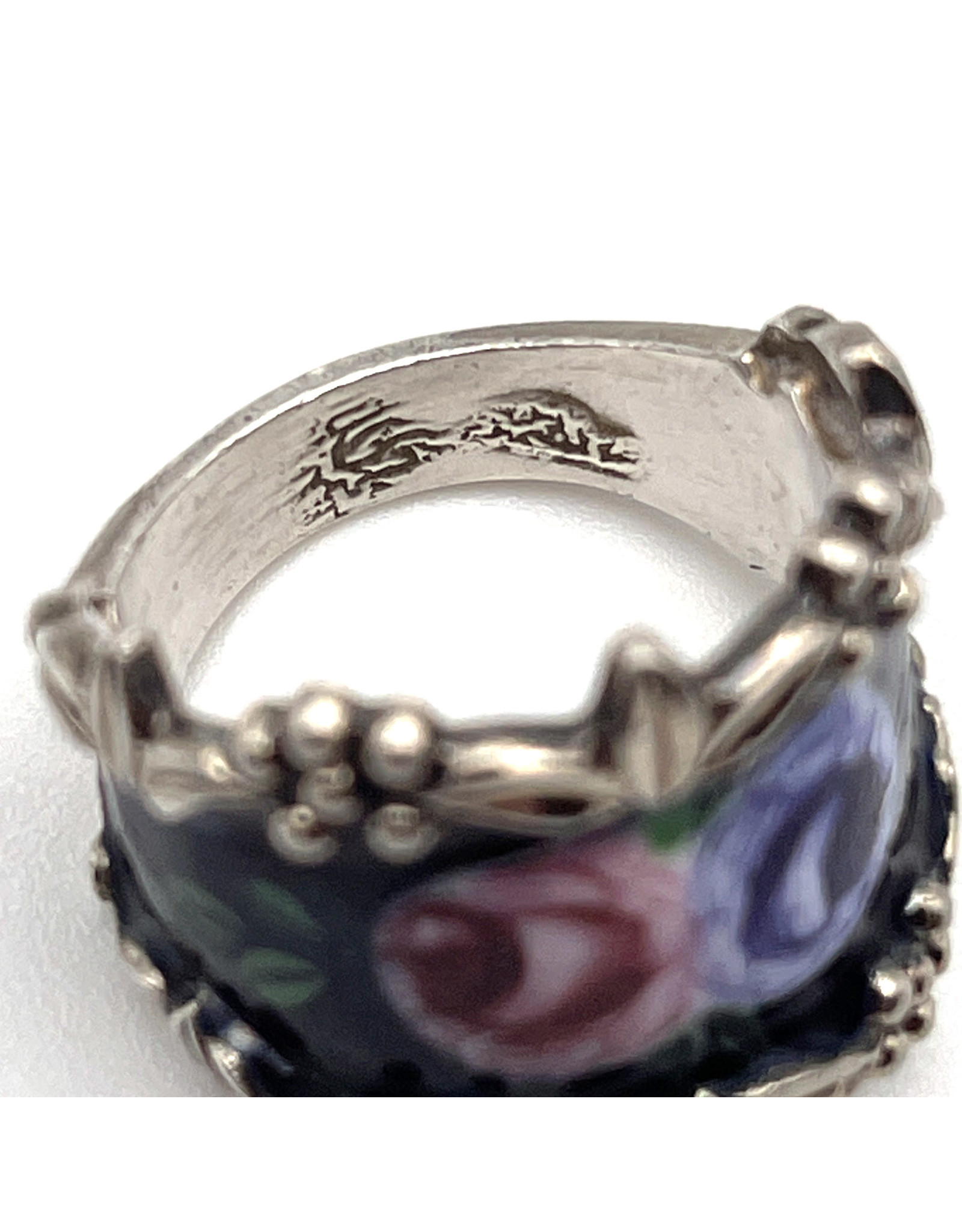 Clark & Coombs Sterling with Pink & Purple Enamel Roses Ring Size 5½
