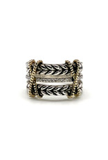 Effy Sterling & 22 Diamonds Ring with 18K Gold 'Ropes' Size 6