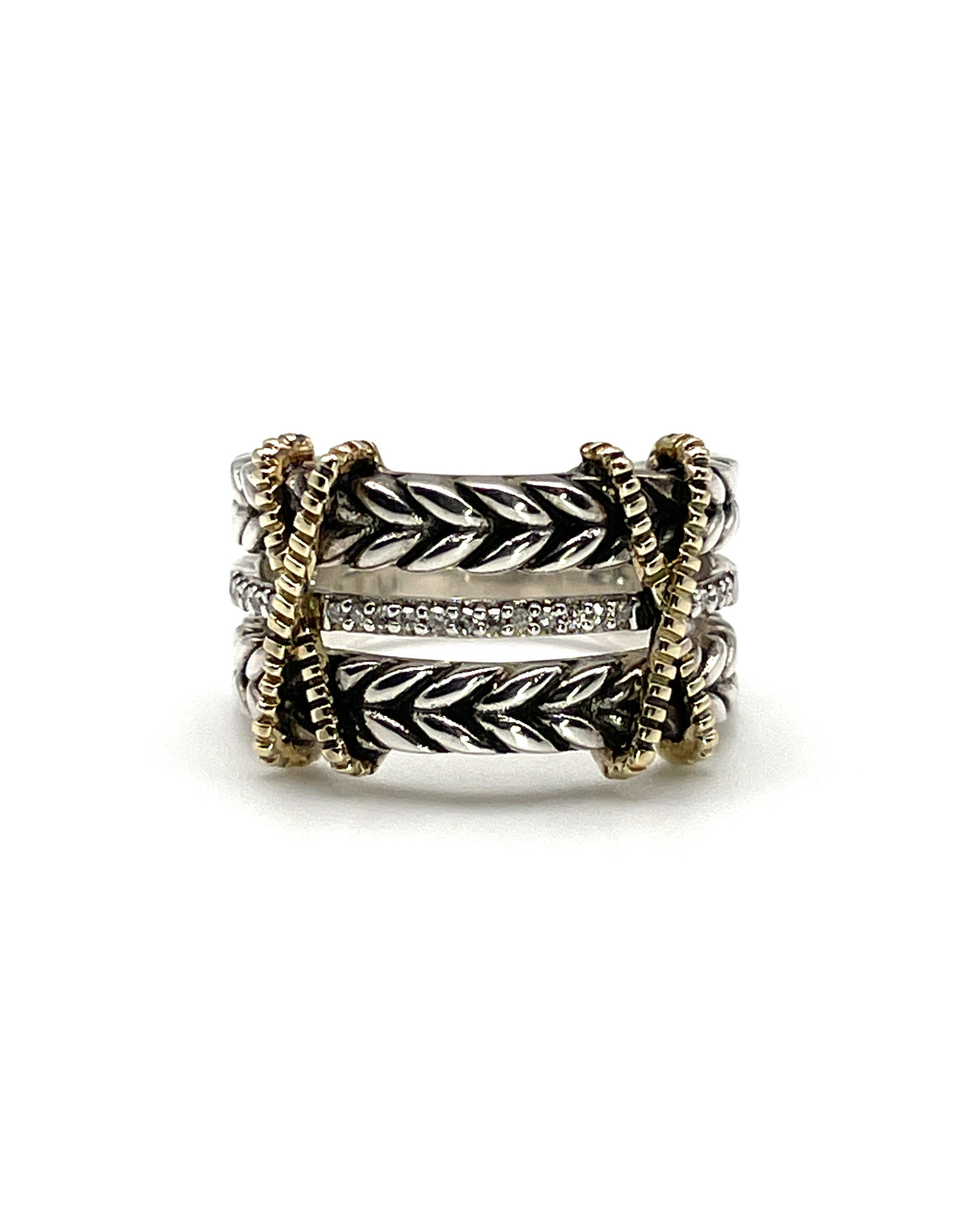 Effy Sterling & 22 Diamonds Ring with 18K Gold 'Ropes' Size 6