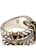 Effy Sterling & 22 Diamonds Ring with 18K Gold 'Ropes' Size 6