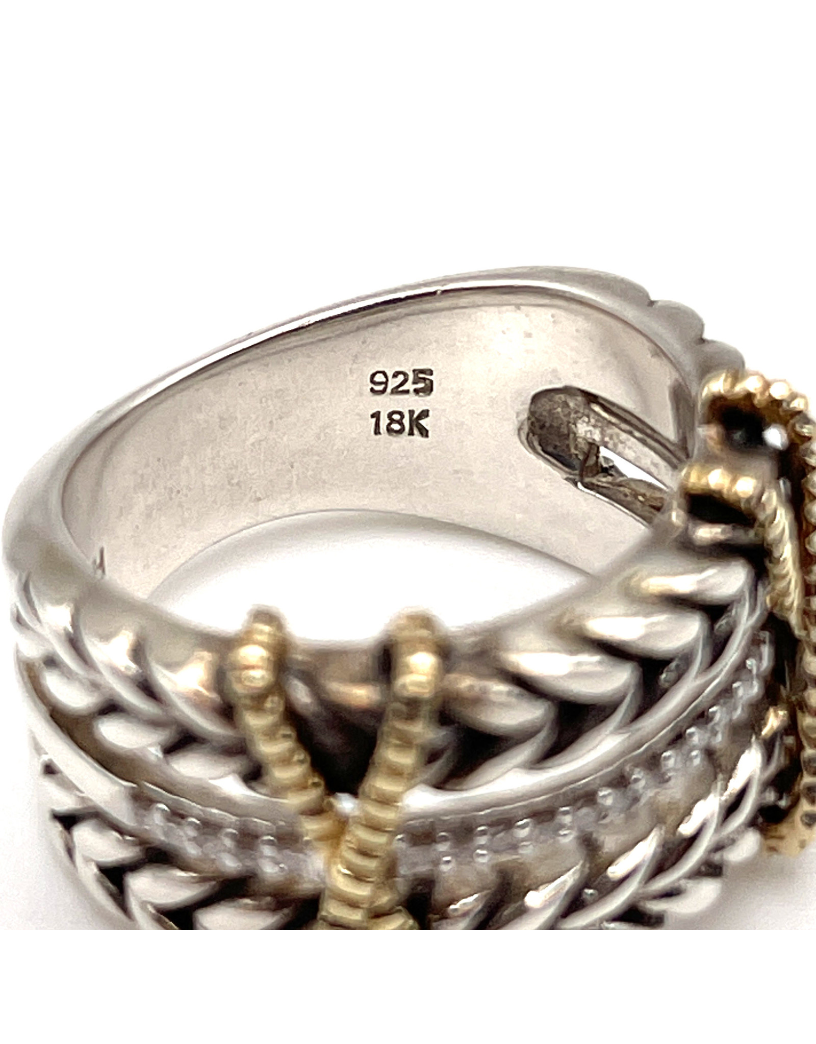 Effy Sterling & 22 Diamonds Ring with 18K Gold 'Ropes' Size 6