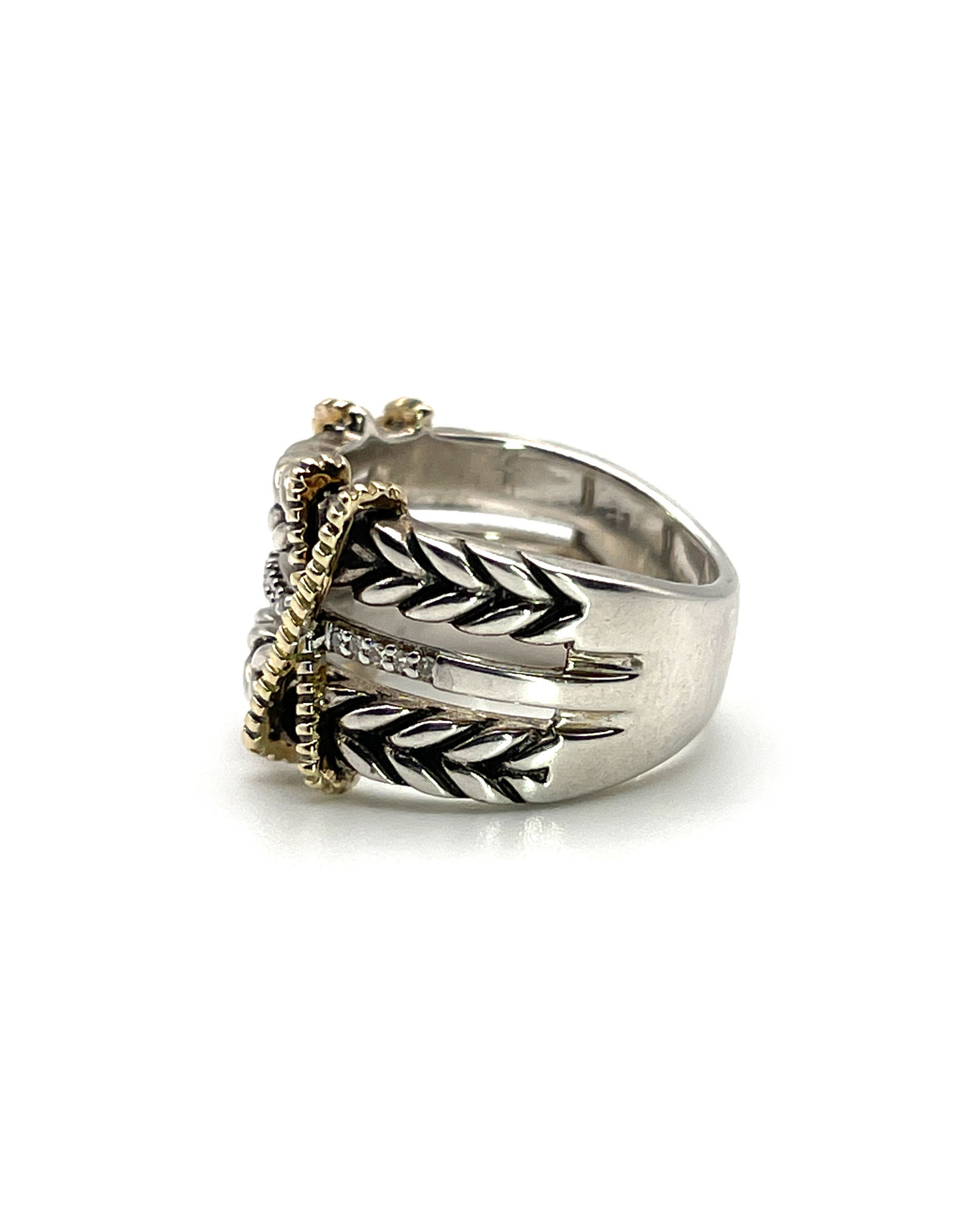 Effy Sterling & 22 Diamonds Ring with 18K Gold 'Ropes' Size 6