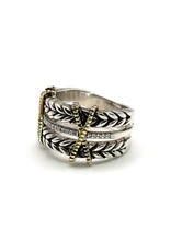 Effy Sterling & 22 Diamonds Ring with 18K Gold 'Ropes' Size 6