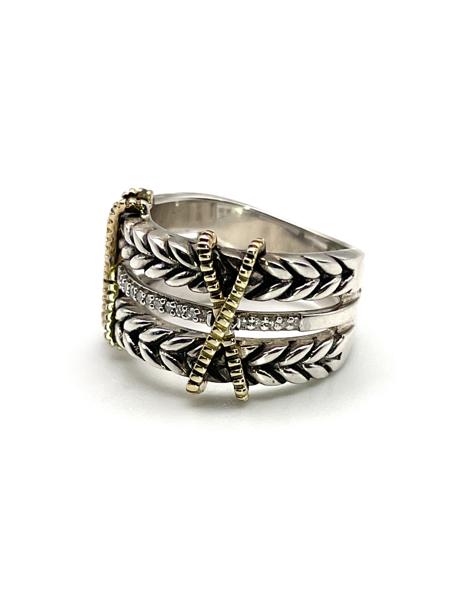 Effy Sterling & 22 Diamonds Ring with 18K Gold 'Ropes' Size 6