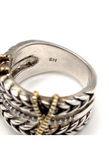 Effy Sterling & 22 Diamonds Ring with 18K Gold 'Ropes' Size 6