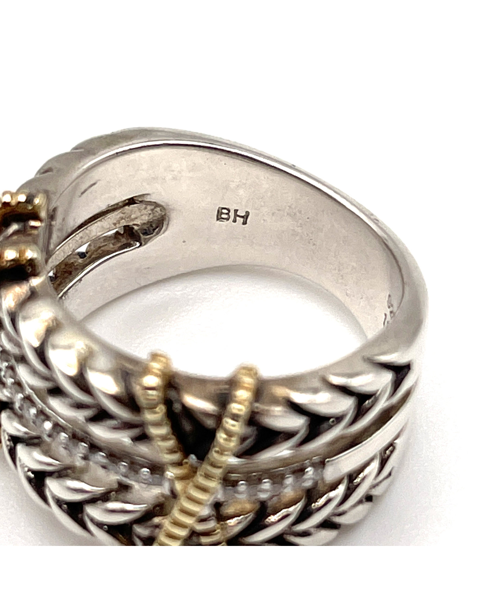 Effy Sterling & 22 Diamonds Ring with 18K Gold 'Ropes' Size 6