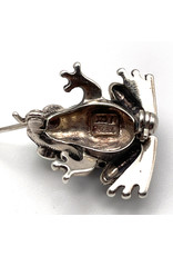 Small Sterling, Marcasite, & Garnet Frog Brooch with Pendant Hook