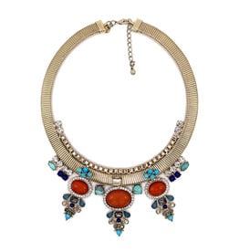 Express Bib Necklace with Multicolored Rhinestone & Semi-Precious Stone