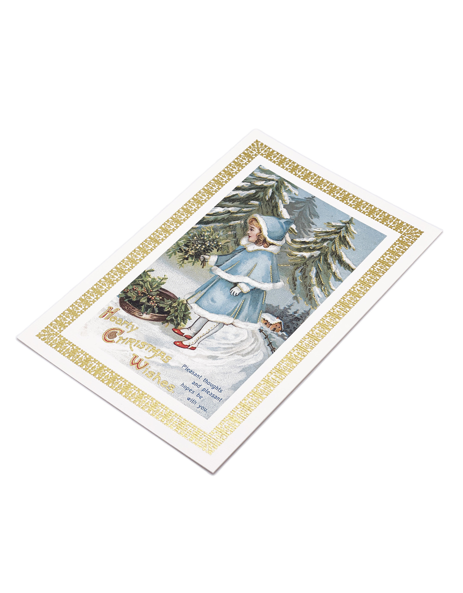 Rossi Hearty Christmas Wishes Girl in Blue Vintage Postcard