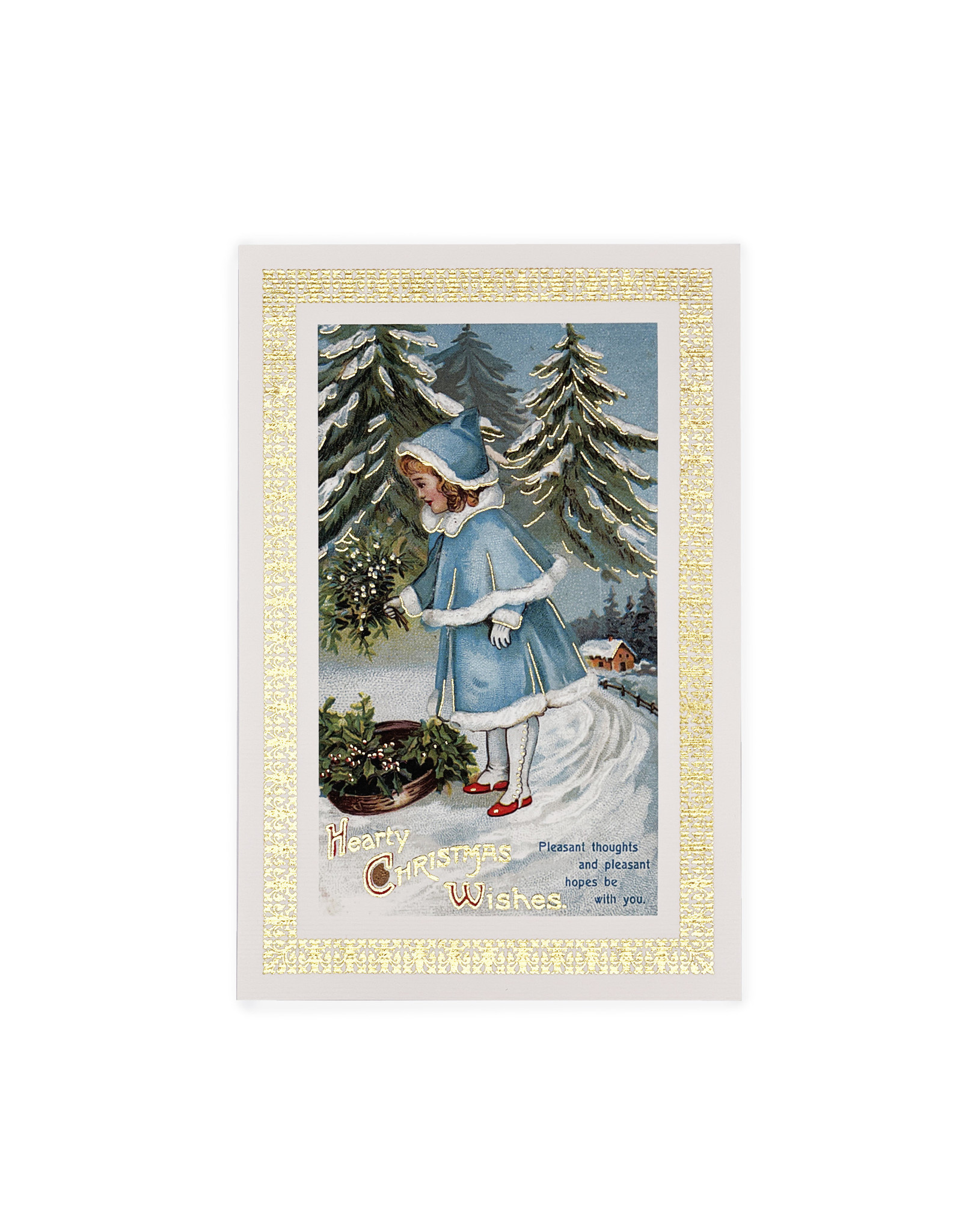 Rossi Hearty Christmas Wishes Girl in Blue Vintage Postcard