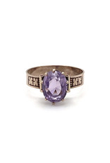 Size 7 Oval-Cut Amethyst 14K Rose Gold Ring with Geometric Floral Design