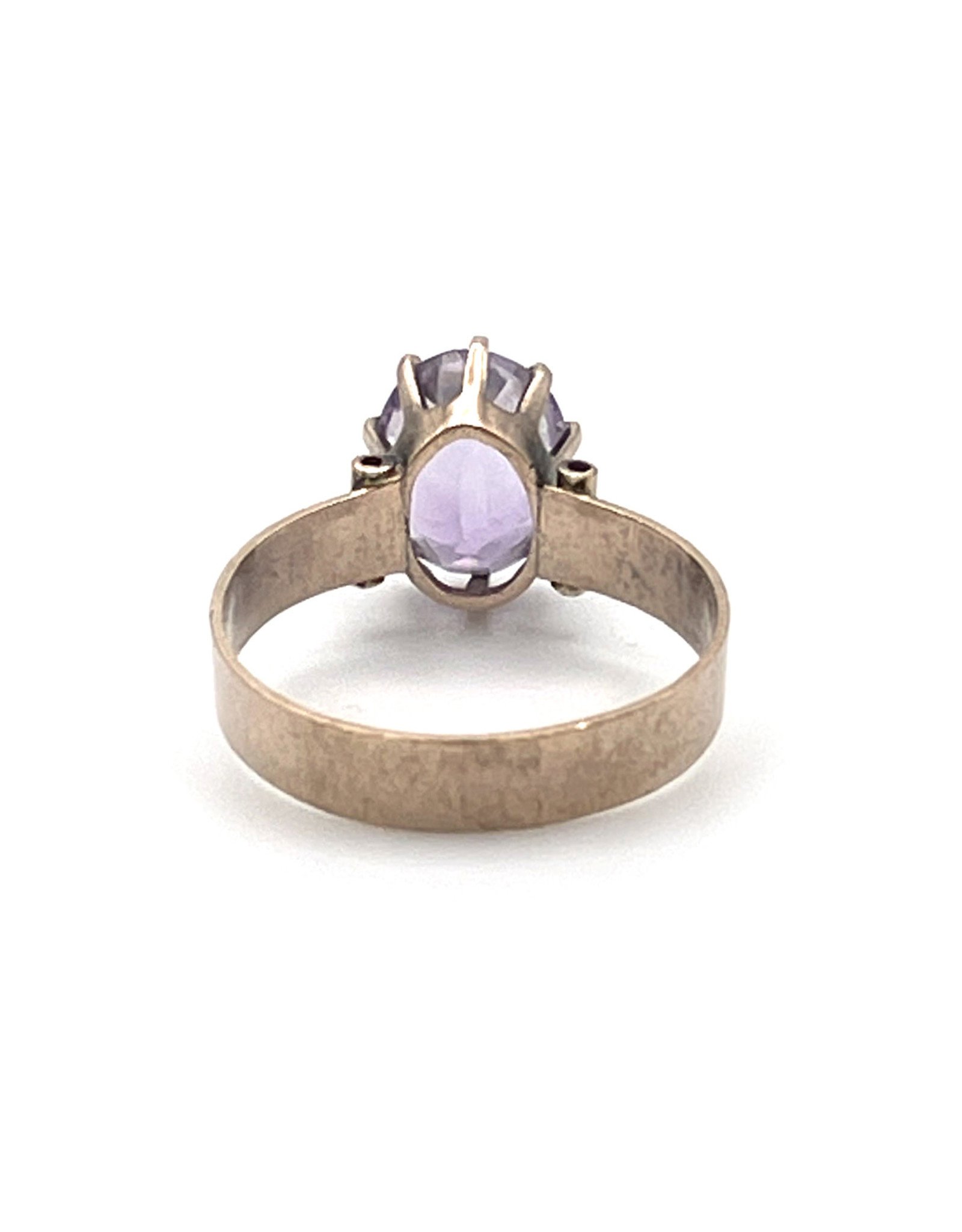 Size 7 Oval-Cut Amethyst 14K Rose Gold Ring with Geometric Floral Design