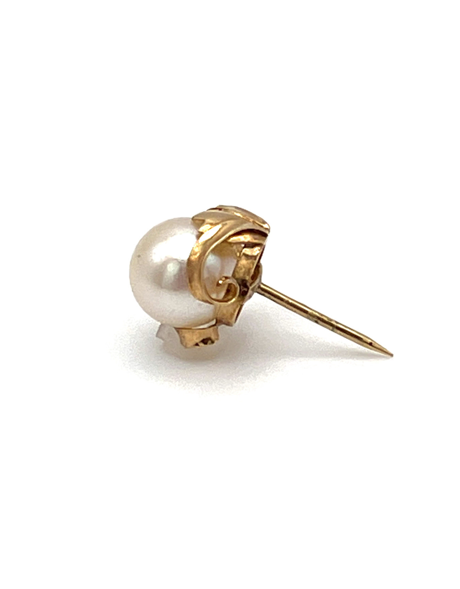 Single Large Pearl 18K Gold Lapel Pin