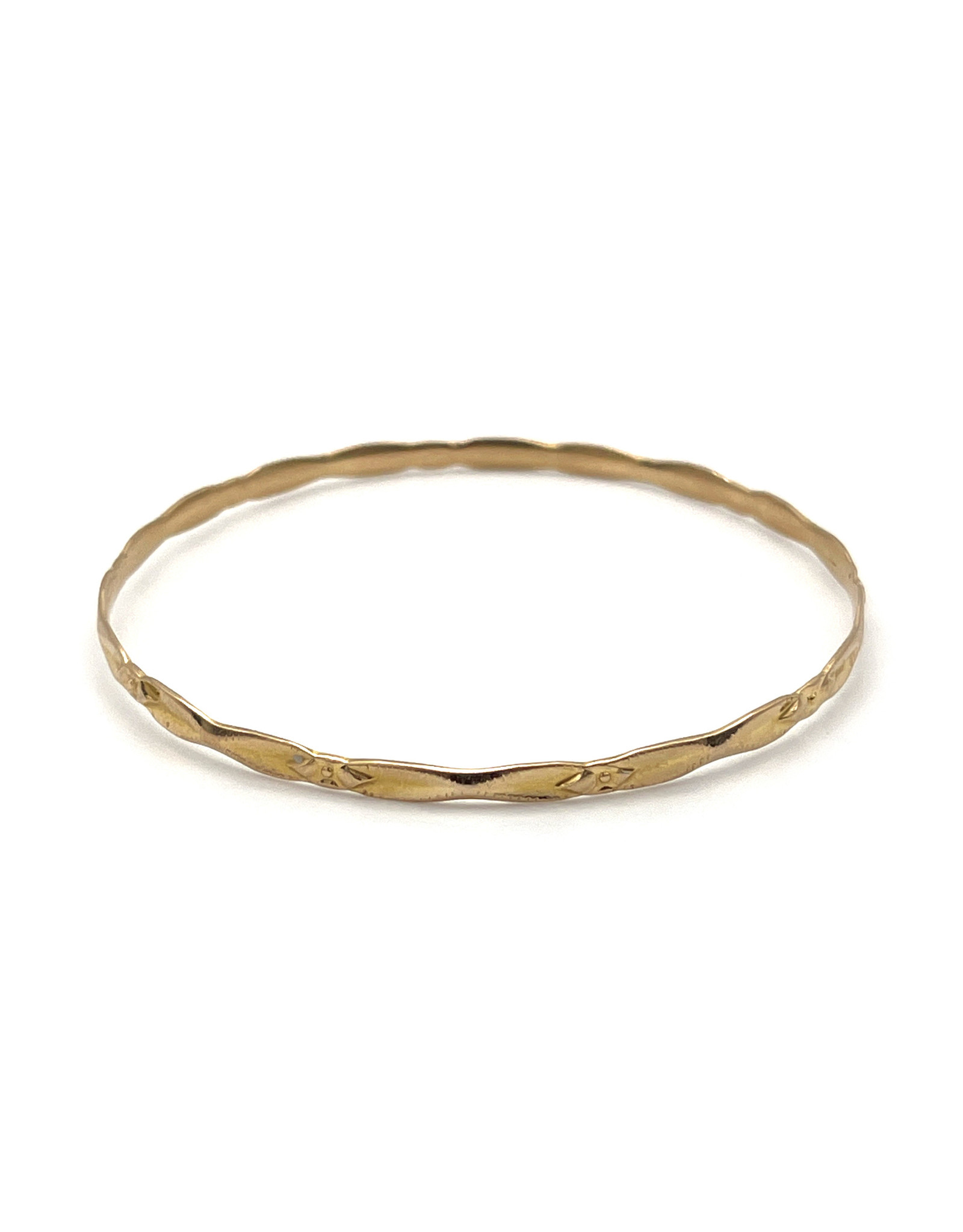 7 in. 14K Gold Etched Patterned Bangle