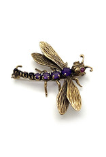 Vintage 14K Gold Dragonfly Brooch with Amethysts and Rubies