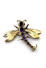 Vintage 14K Gold Dragonfly Brooch with Amethysts and Rubies