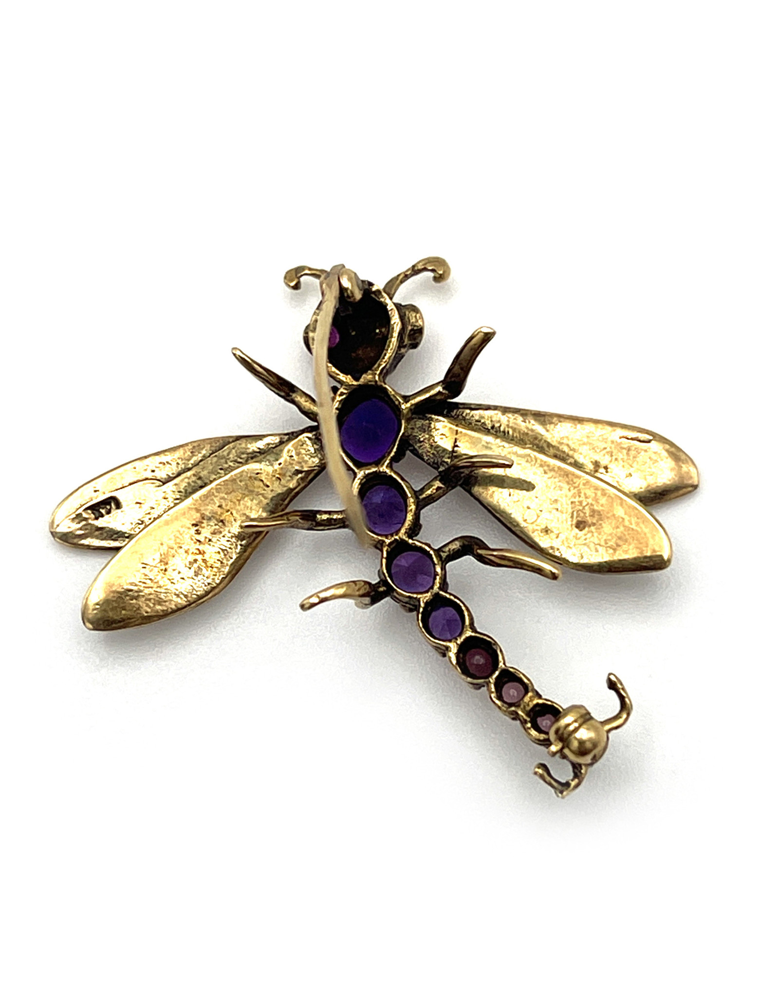 Vintage 14K Gold Dragonfly Brooch with Amethysts and Rubies