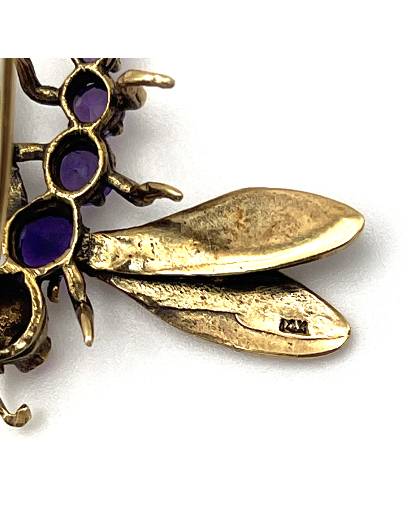 Vintage 14K Gold Dragonfly Brooch with Amethysts and Rubies