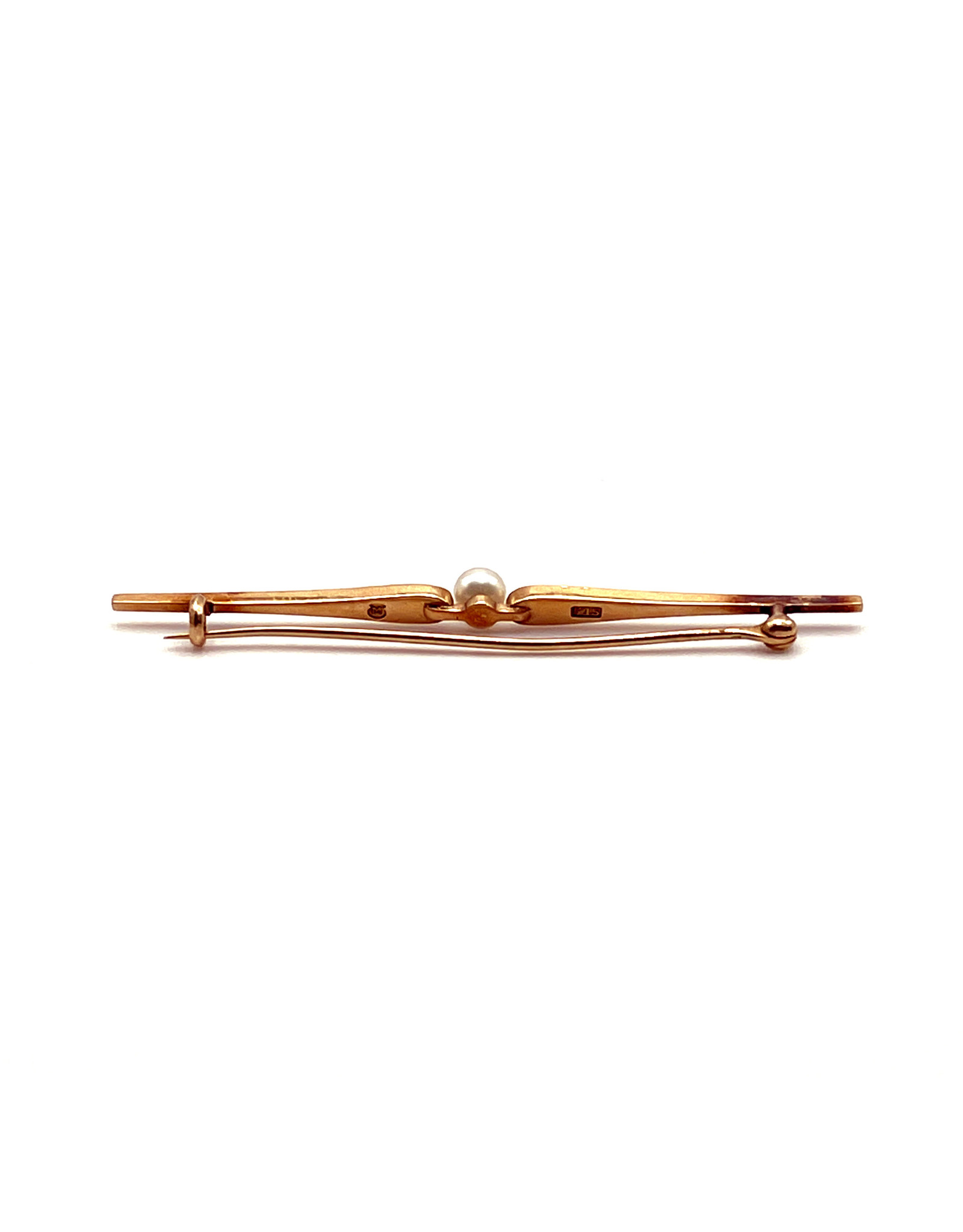 Mikimoto 15K Gold Bar Pin with 1 Medium Pearl and 8 Seed Pearls