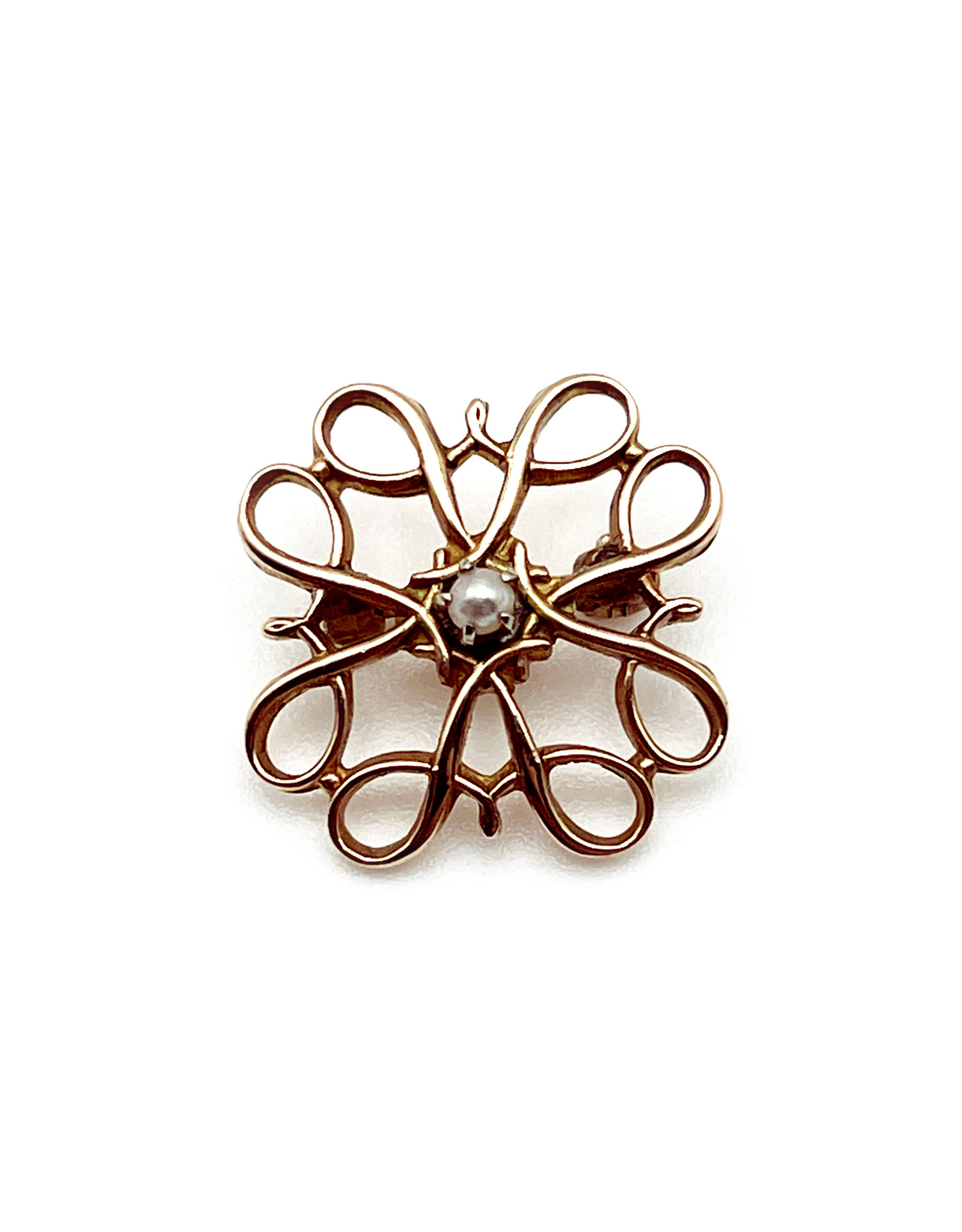 Small 10K Gold Quatrefoil Pin with Small Pearl