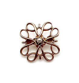 Small 10K Gold Quatrefoil Pin with Small Pearl