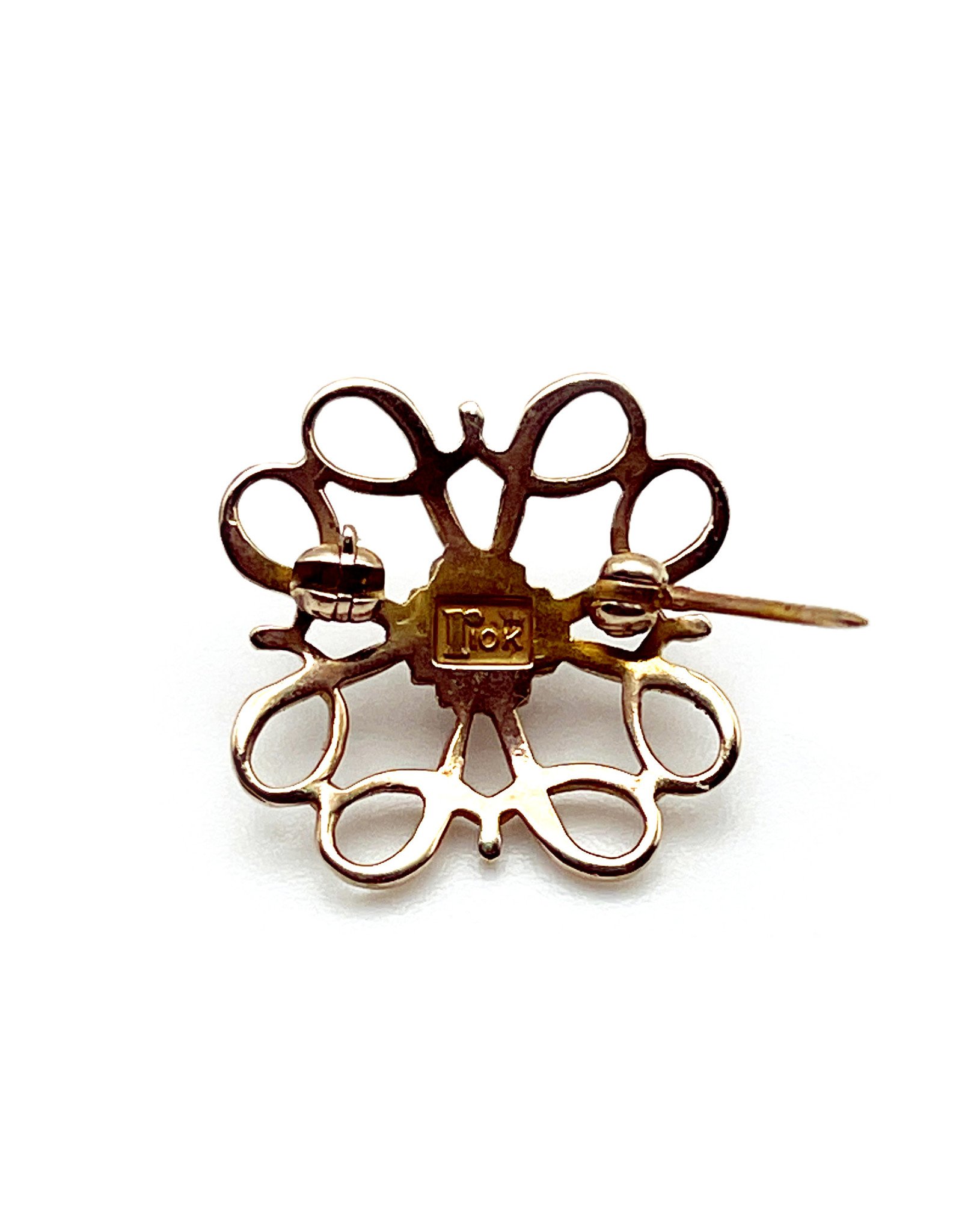 Small 10K Gold Quatrefoil Pin with Small Pearl