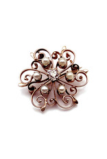 14K Gold Snowflake Brooch with Large Diamond & Pearls