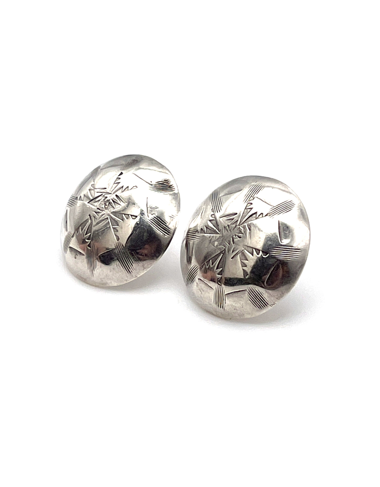 Circular Silver Earrings with Rough Western-Style Design