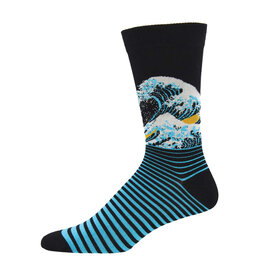 Socksmith Design The Wave Black 10-13 Men's Bamboo Crew Socks