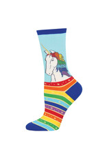 Socksmith Design Rainbow Hair Don't Care Sky Blue 9-11 Women's Crew Socks