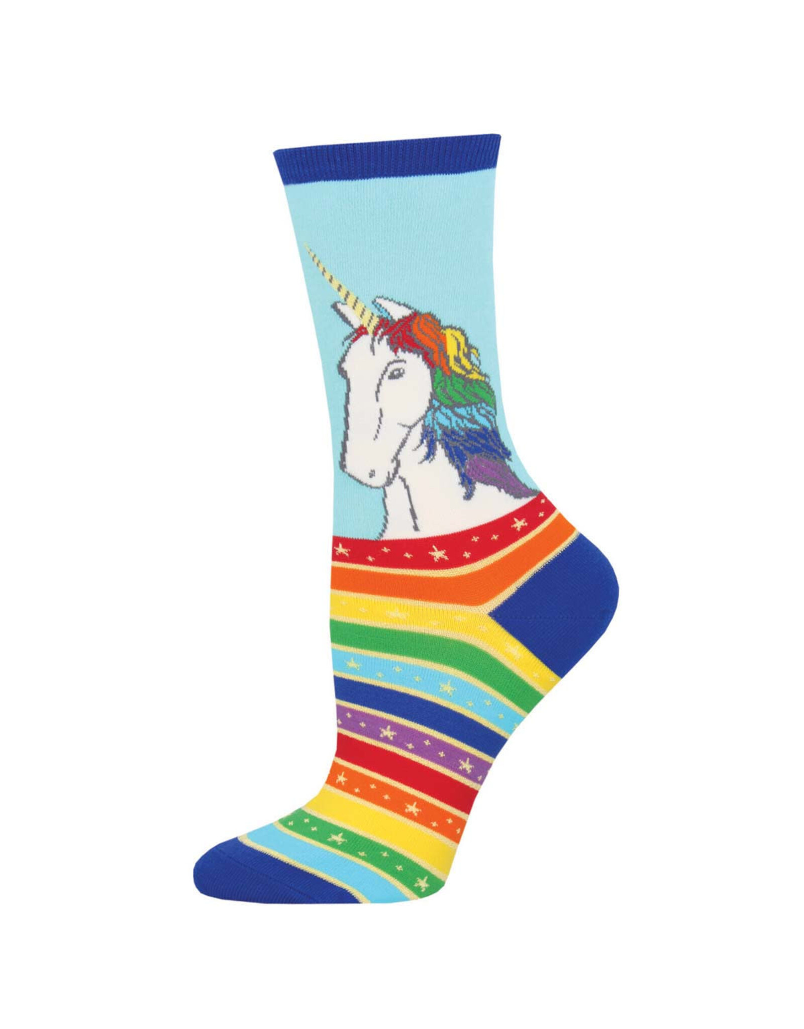 Socksmith Design Rainbow Hair Don't Care Sky Blue 9-11 Women's Crew Socks