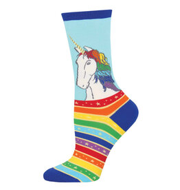 Socksmith Design Rainbow Hair Don't Care Sky Blue 9-11 Women's Crew Socks