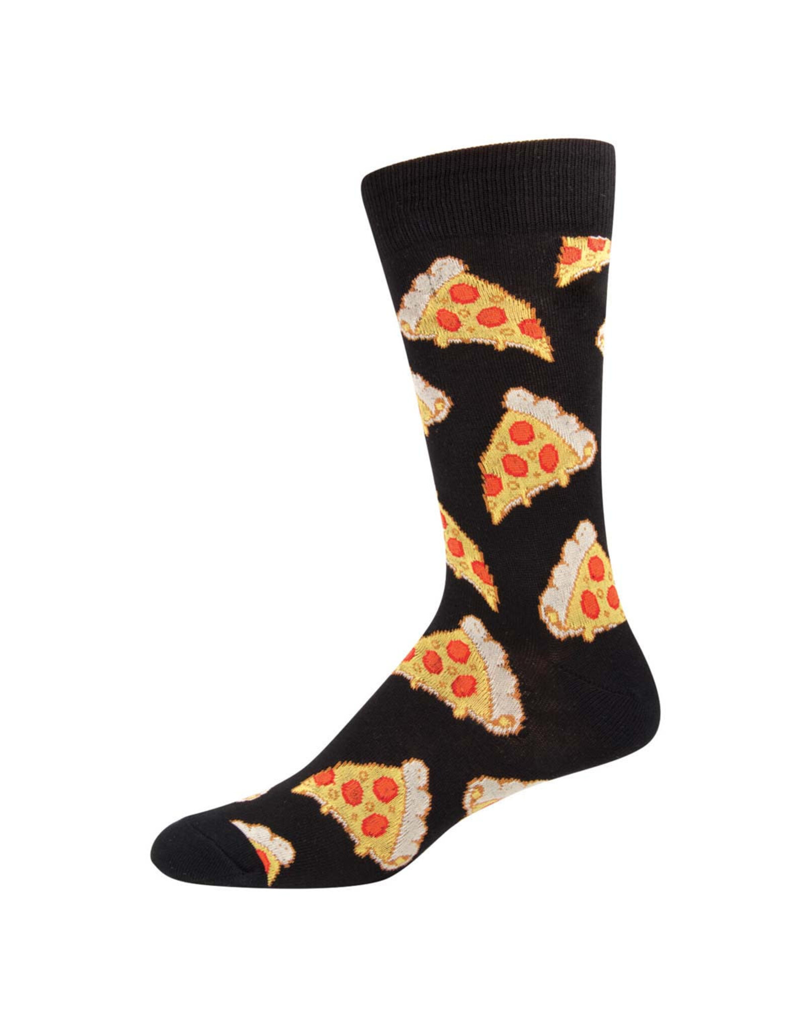 Socksmith Design Pizza 10-13 Men's Black Crew Socks