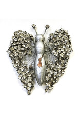 Ugo Correani Rhinestone Silvered Wood Butterfly Brooch