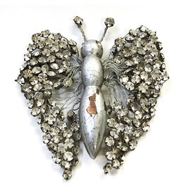 Ugo Correani Rhinestone Silvered Wood Butterfly Brooch