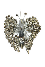 Ugo Correani Rhinestone Silvered Wood Butterfly Brooch