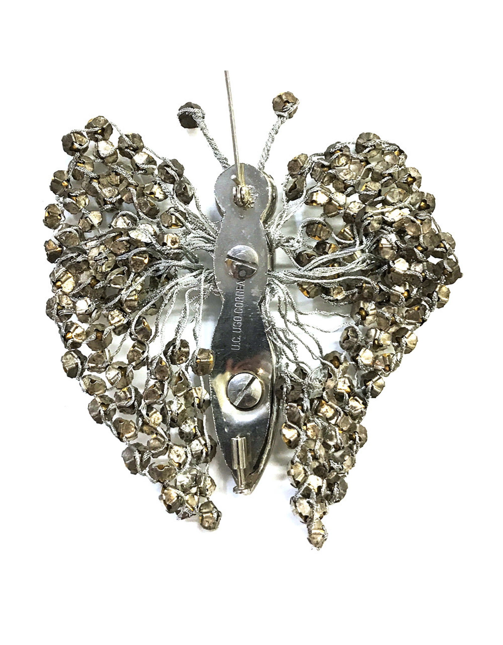 Ugo Correani Rhinestone Silvered Wood Butterfly Brooch