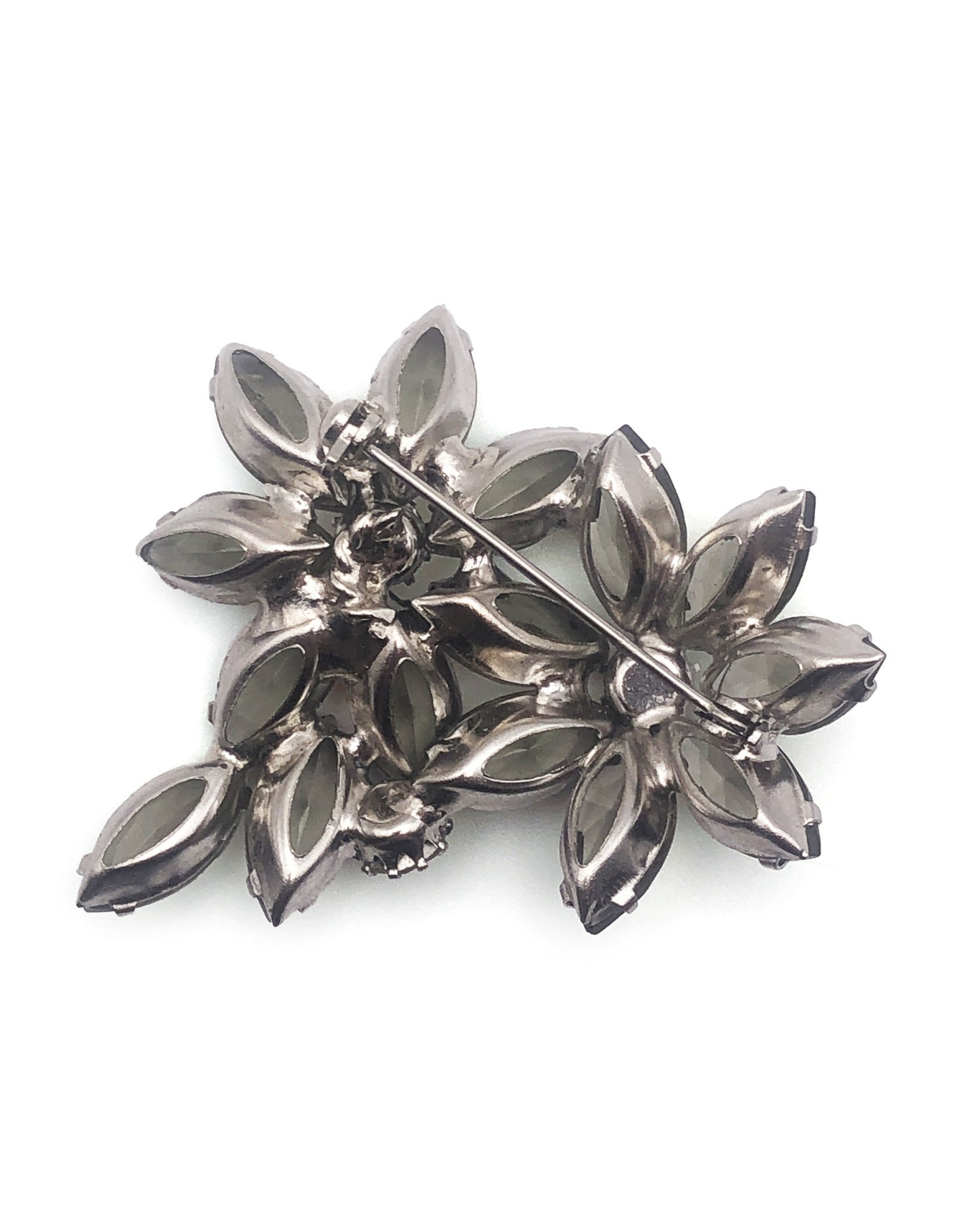 Two Smoky Rhinestone Flowers Brooch