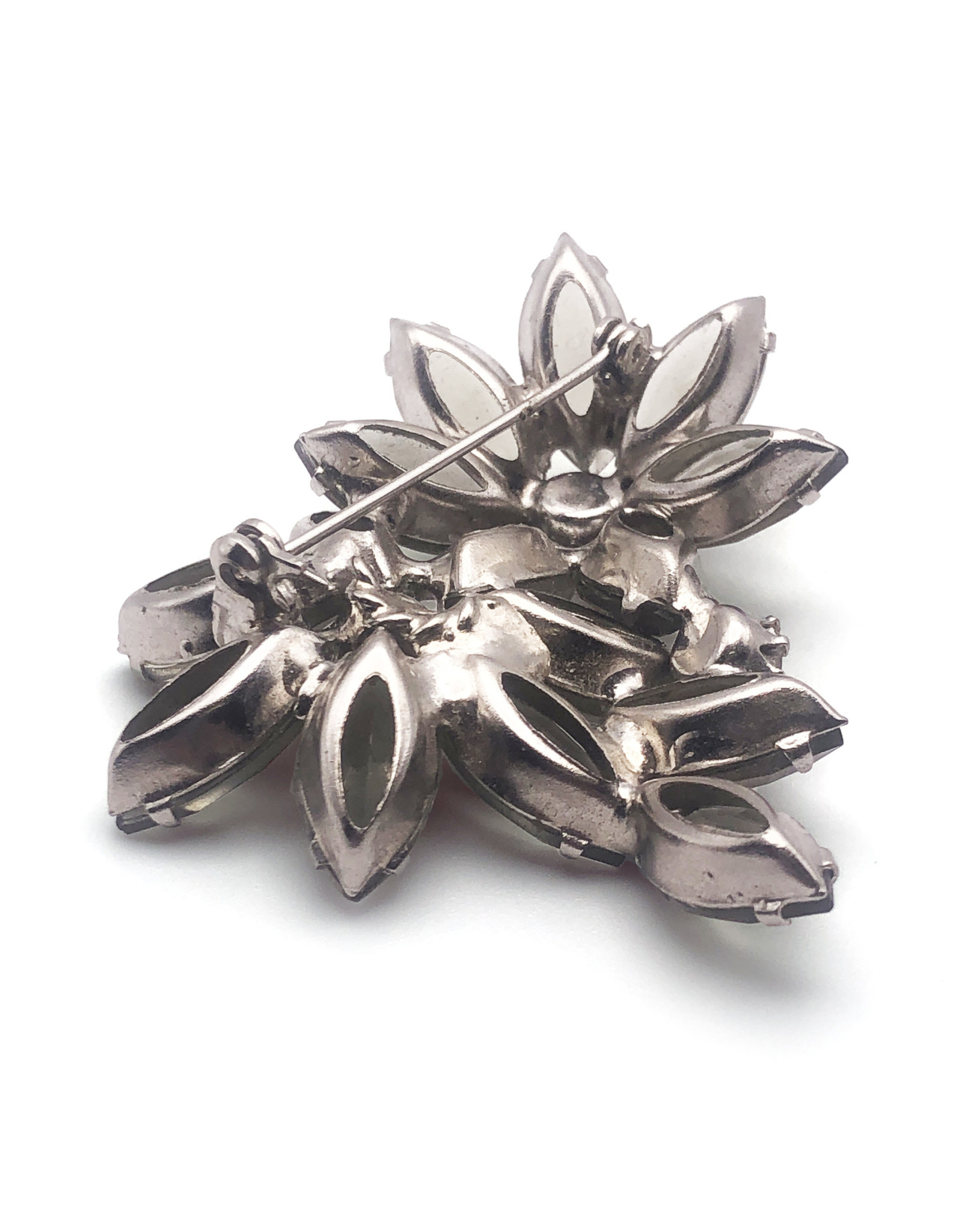 Two Smoky Rhinestone Flowers Brooch